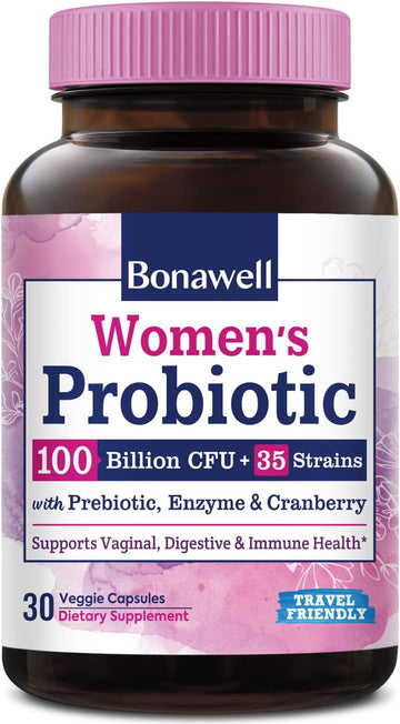 Bonawell Probiotics 120 Billion Cfu 32 Strains With Prebiotics, Digestive Enzymes For Gut Health, 3-In-1 Daily Probiotic, Shelf-Stable, Delayed-Release, 30 Veggie Caps