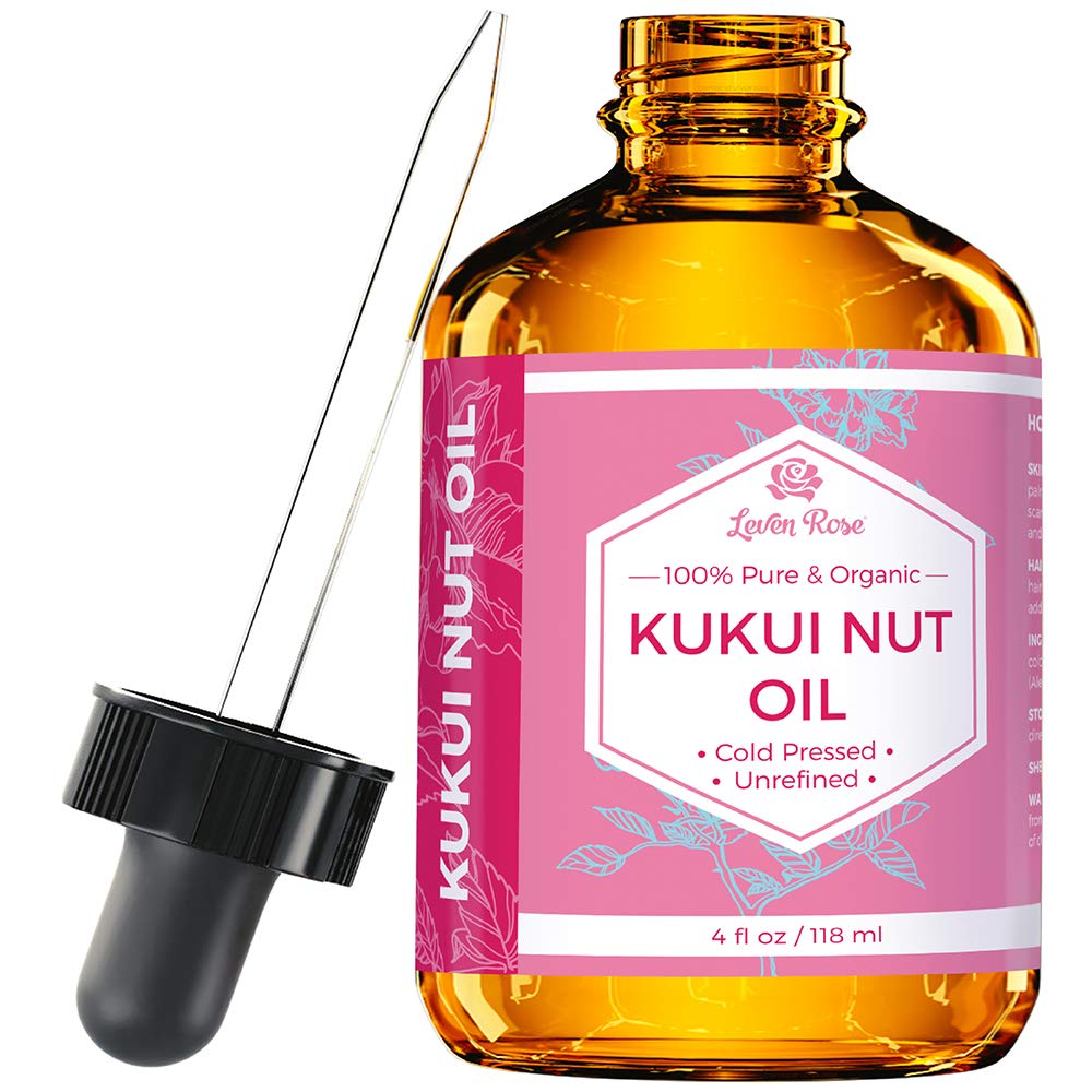 Leven Rose Kukui Nut Oil 4 Oz – Cold-Pressed And Unrefined Hair & Face Moisturizer With Dropper – Unscented Pure Face Oil For Women And Men – Nourishing & Moisturizing For All Skin Types