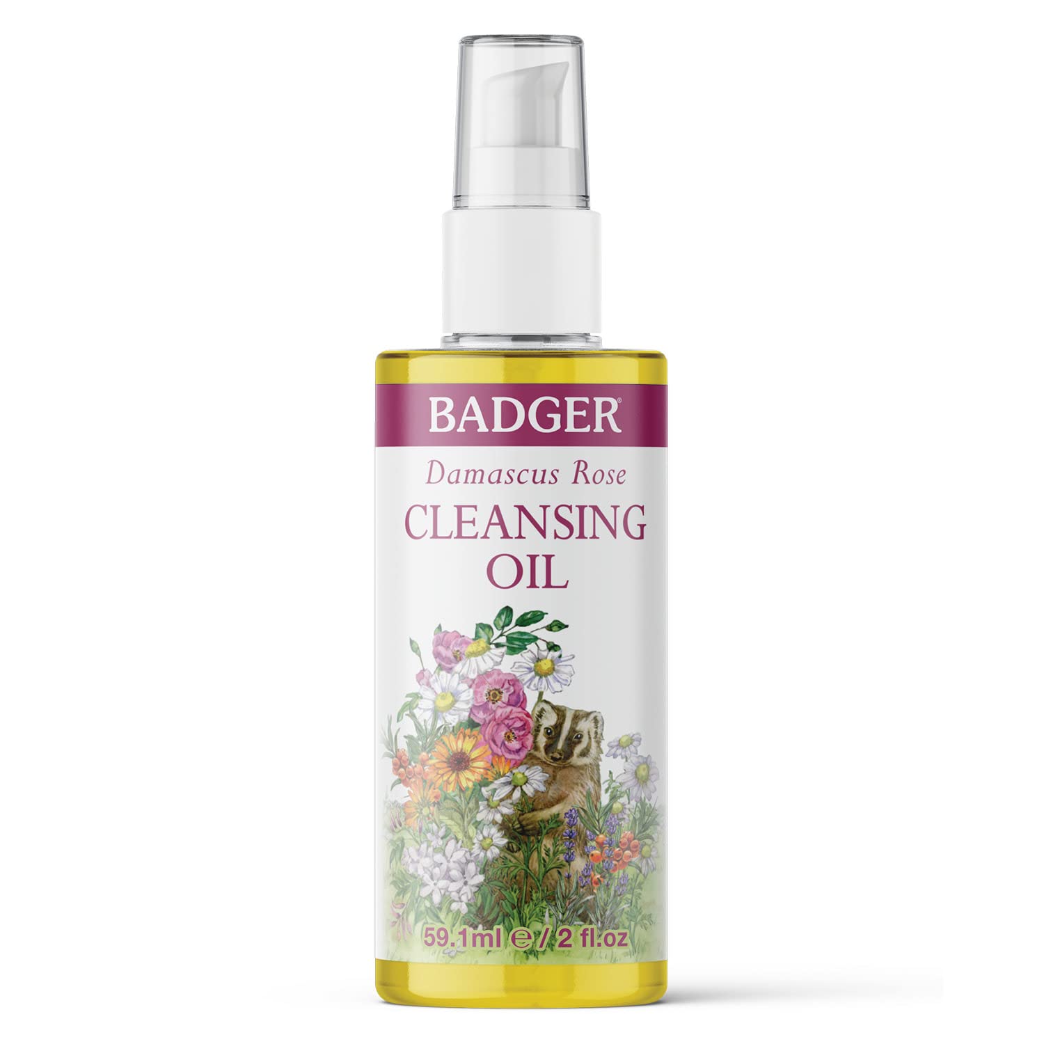 Badger - Face Cleansing Oil, Damascus Rose, Certified Organic Face Oil Cleanser, Natural Facial Cleansing Oil, Natural Oil Cleanser For Face, Face Cleanser Oil, 2 Oz