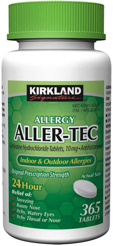 Kirkland Signature Aller-Tec Cetirizine HCL 10 mg/Antihistamine Tablets - 365 Tablets per Bottle