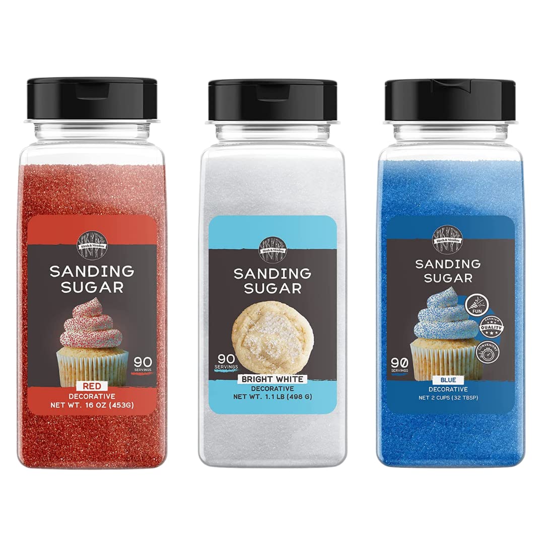 Birch & Meadow Patriotic Sanding Sugar Bundle, (1 Lb) Red, White, And Blue, Colorful Crystals, Celebrate Fourth Of July & Memorial Day