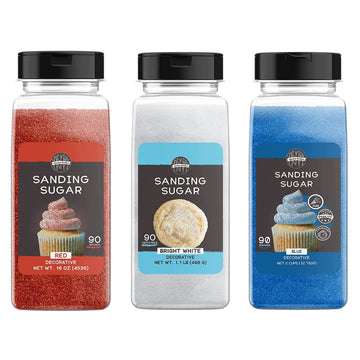 Birch & Meadow Patriotic Sanding Sugar Bundle, (1 Lb) Red, White, And Blue, Colorful Crystals, Celebrate Fourth Of July & Memorial Day
