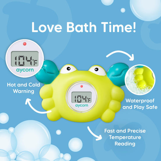 Aycorn Digital Baby Bath Thermometer - Fahrenheit Bath Thermometer Baby Safety - Water & Room Thermometer with LED Display and Temperature Warning - Infant Baby Bath Toys Floating Toy Thermometer