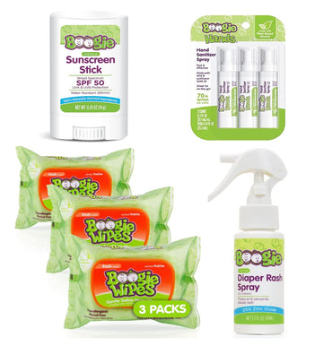 Boogie Wipes Travel Essentials For Baby And Kids, 1 Baby Sunscreen, 1 Diaper Rash Cream Spray, 1 Pack Of 3 Hand Sprays, 90 Count Fresh Wipes