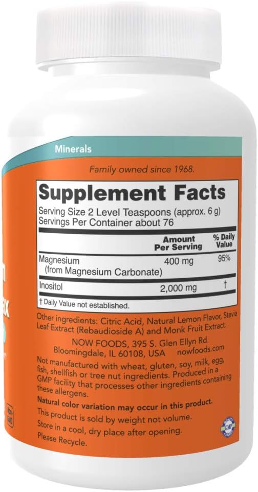 Now Foods Supplements,Powder Magnesium Inositol Relax, Nervous System Support*, Fizzy Lemonade Flavor, 16-Ounce