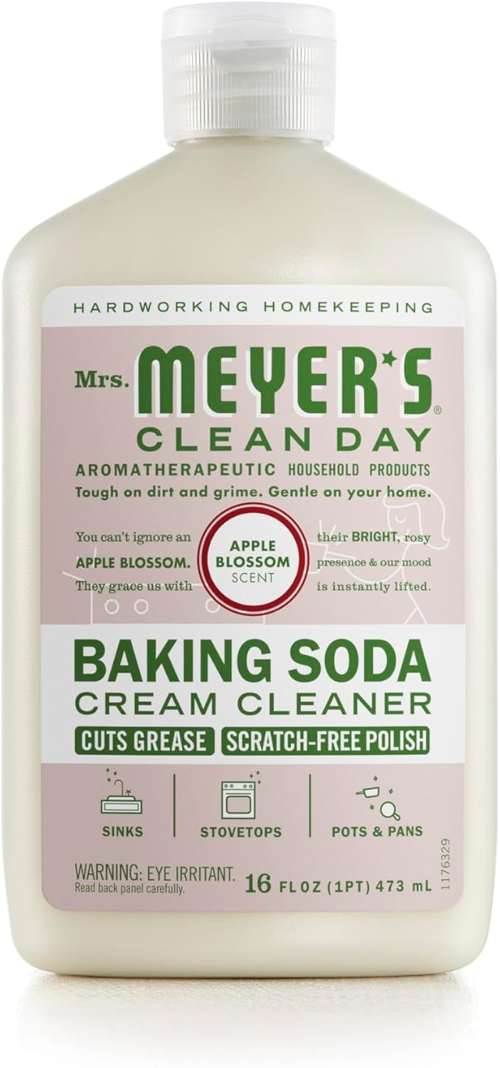 Mrs. Meyer'S Clean Day Baking Soda Cream Cleaner, Cuts Grease, Scratch-Free Polish, Plant-Derived Cleaning Ingredients, Apple Blossom, 16 Fl Oz, Pack Of 1