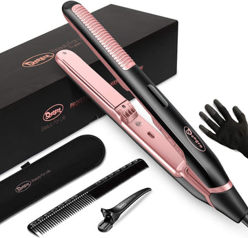 Ionic Flat Iron For Hair, Argan Oil Keratin Infused Ceramic Hair Straightener And Curler, Dual Voltage Flat Curling Iron, 450 ? Digital Instant Read Temperature Control Hair Iron Rosa Pink