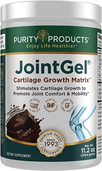 Purity Products Joint Gel Formula from Bioactive Collagen Peptides + MSM - Supports Joint Function + Flexibility While Fortifying Joint Cartilage - Dual Action, Super Chocolate Powder - 30 Servings