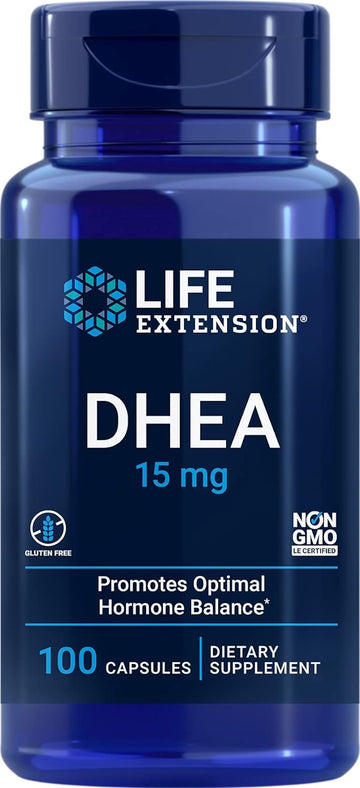 Life Extension Dhea 15 Mg, Dehydroepiandrosterone, Healthy Hormone Balance, Cardiovascular Health, Supports Lean Muscle Mass, Gluten-Free, Non-Gmo, 100 Capsules