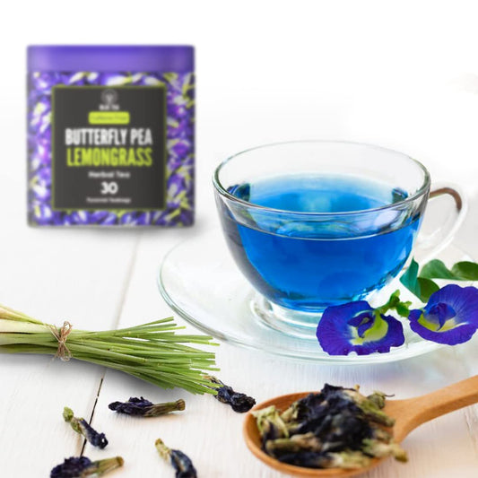 Blue Tea - Butterfly Pea Lemongrass Tea - 30 Pyramid Tea Bags | Fathers Day Gift | Natural Colorant | Non-Gmo - Caffeine-Free - Farm-Fresh - Food, Iced Teas - Eco-Conscious Premium Tin Pack