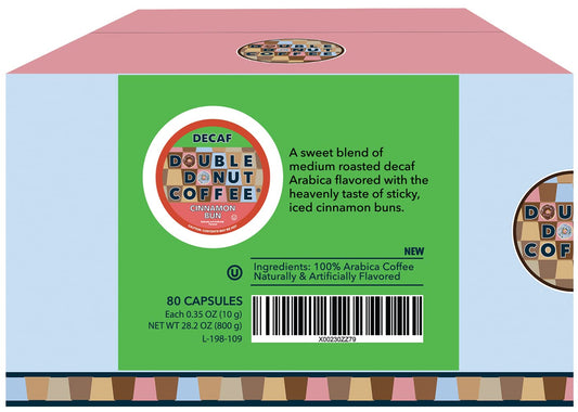 Double Donut Flavored Decaf Coffee, Decaf Cinnamon Bun Coffee, Decaf Coffee Pods For Keurig K Cups Machines, Hot Or Iced Coffee, Single Serve Cinnamon Coffee In Recyclable Pods, 80 Count Value Pack