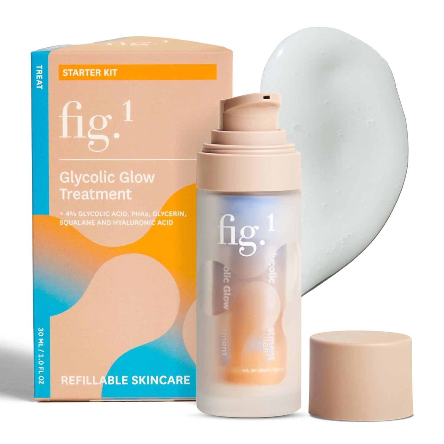 Fig.1 Glycolic Glow Treatment – 4% Glycolic Acid Face Exfoliant, Exfoliating & Illuminating Emulsion, Chemical Peel For Radiant Skin, Hydrating Pha & Squalane, Vegan, 30 Ml