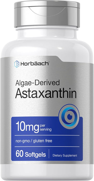 Horbäach Astaxanthin 10Mg | 60 Softgels | Algae Derived Formula | Non-Gmo, Gluten Free Supplement