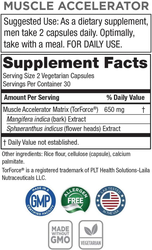 Purity Products Muscle Accelerator 650 mg Patented & Clinically Tested Muscle Accelerator Blend of Ayurvedic Herbal Extracts Promotes Strength, Endurance + Muscle Growth - 60 Veg Caps