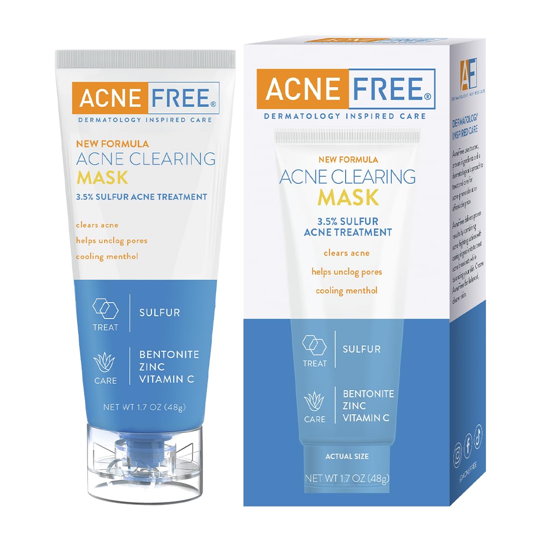 Acnefree Acne Clearing Mask, 3.5% Sulfur Acne Treatment, Absorbs Excess Oil And Unclogs Pores With Vitamin C, Bentonite, And Zinc, 1.7 Ounce