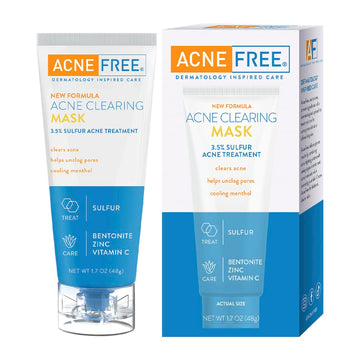 Acnefree Acne Clearing Mask, 3.5% Sulfur Acne Treatment, Absorbs Excess Oil And Unclogs Pores With Vitamin C, Bentonite, And Zinc, 1.7 Ounce