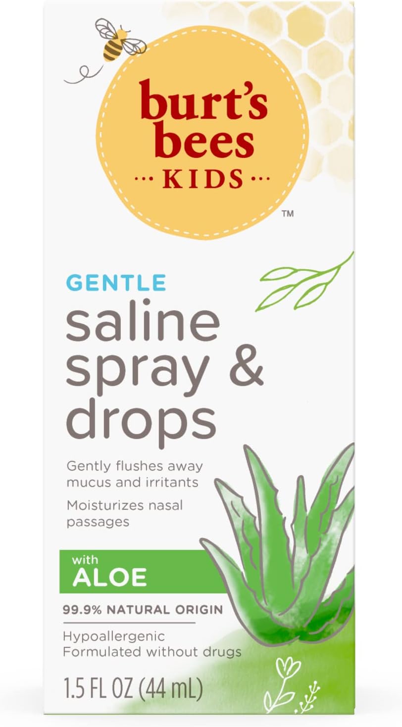 Burt's Bees Bees Kids Saline Spray and Drops, Hypoallergenic, Moisturizing, Flushes Away Mucus for Ages 3 Months and Up, 1.5 Fl Oz (Pack of 1)