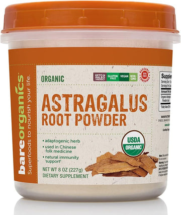 BareOrganics Astragalus Root Powder, Superfood Powder, Organic Dietary Supplement, 8 Ounce