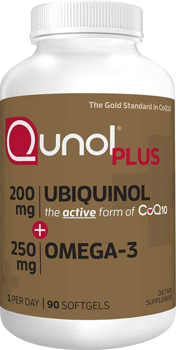 Qunol Plus Ubiquinol CoQ10 200mg with Omega 3 Fish Oil 250mg, Extra Strength, Antioxidant for Heart & Vascular Health, Natural Supplement for Energy Production, Active Form of Coq10, 90 Count