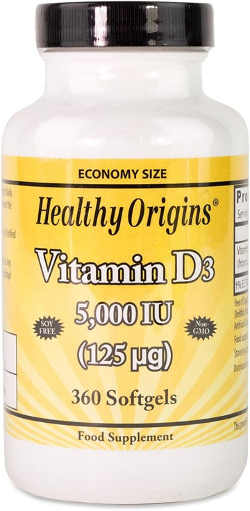 Healthy Origins 5000 IU Vitamin D3 Liq Gels - Pack of 360