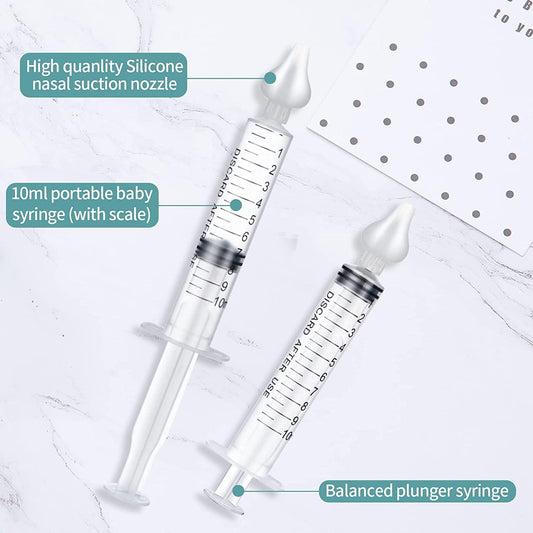 JUSONEY Baby Nose Syringe - Professional Fly Baby Irrigator with Clean and Reusable Silicone Nose Tips (2 Pieces)