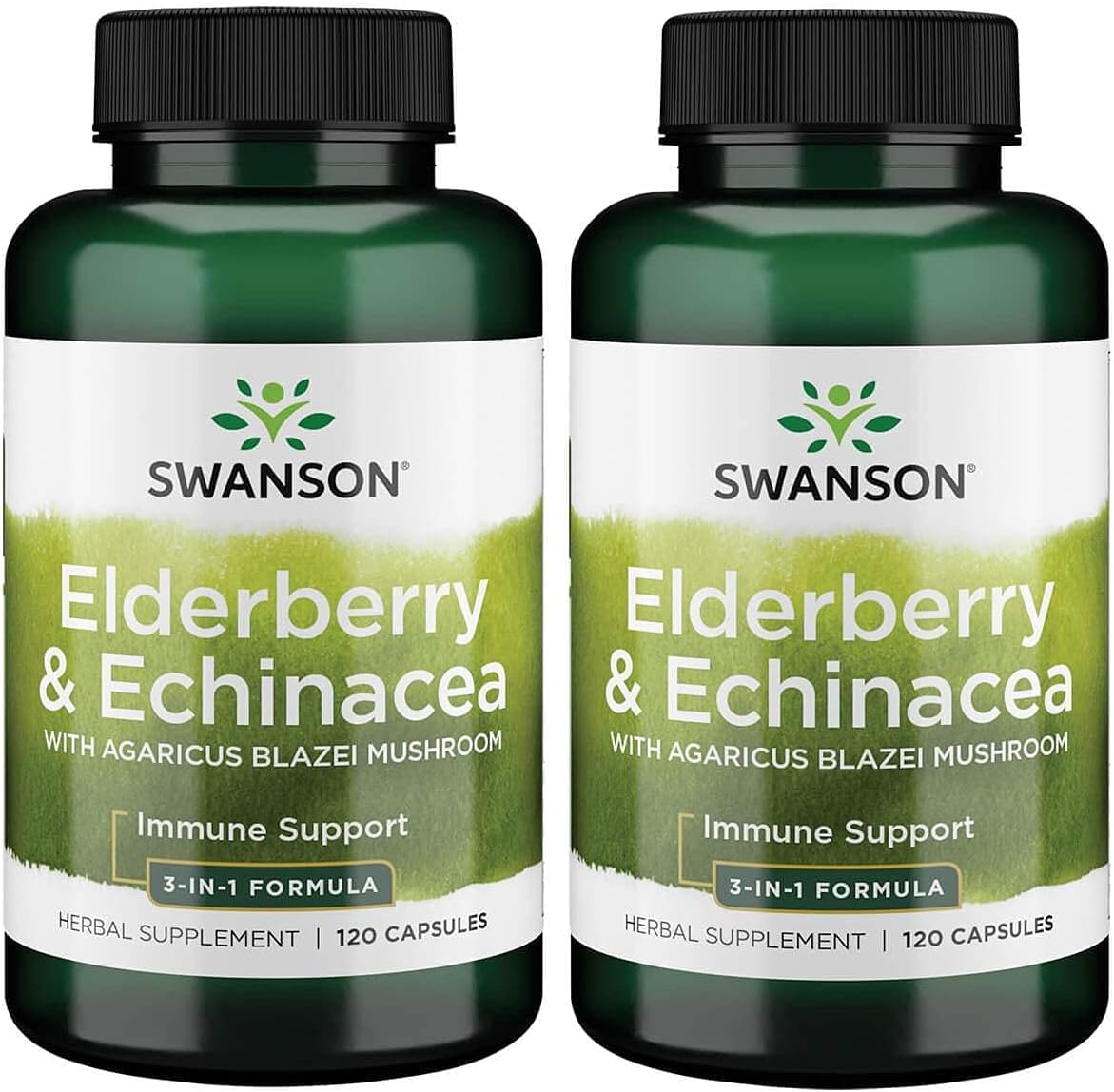 Swanson Elderberry Agaricus Echinacea Immune Support Health Formula Agaricus Blazei Mushroom 400 Mg, Elderberry 400 Mg, Echinacea 200 Mg 120 Capsules (Caps) (2 Pack)
