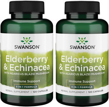 Swanson Elderberry Agaricus Echinacea Immune Support Health Formula Agaricus Blazei Mushroom 400 Mg, Elderberry 400 Mg, Echinacea 200 Mg 120 Capsules (Caps) (2 Pack)