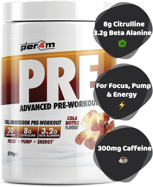 Per4M Pre Workout Powder 570G | Intense Pump, Sustained Energy And Mental Focus | With L-Citrulline, Beta Alanine & Caffeine With Added Hydration (Berry Blast)