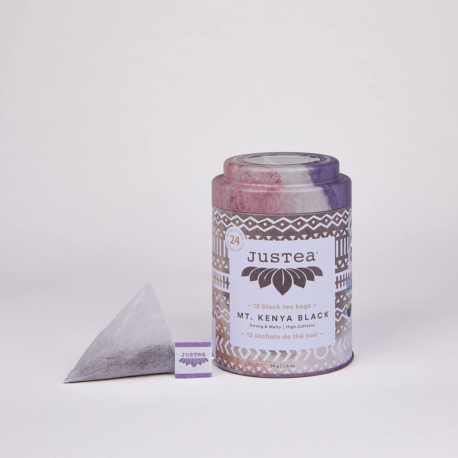 Justea Mt. Kenya Black | Pyramid Compostable Tea Bags | Black Tea | 12+ Cups | High Caffeine | Award-Winning | Fair Trade | Non-Gmo