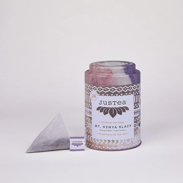 Justea Mt. Kenya Black | Pyramid Compostable Tea Bags | Black Tea | 12+ Cups | High Caffeine | Award-Winning | Fair Trade | Non-Gmo