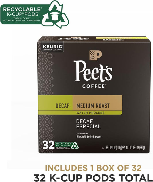 Peet's Coffee, Medium Roast Decaffeinated Coffee K-Cup Pods for Keurig Brewers - Decaf Especial 32 Count (1 Box of 32 K-Cup Pods)