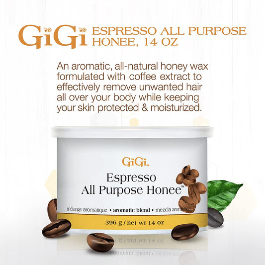 Gigi Espresso All Purpose Honee Soft Wax For Hair Removal With Antioxidant For Face & Body, Removes Coarse And Fine Hair, 14 Oz