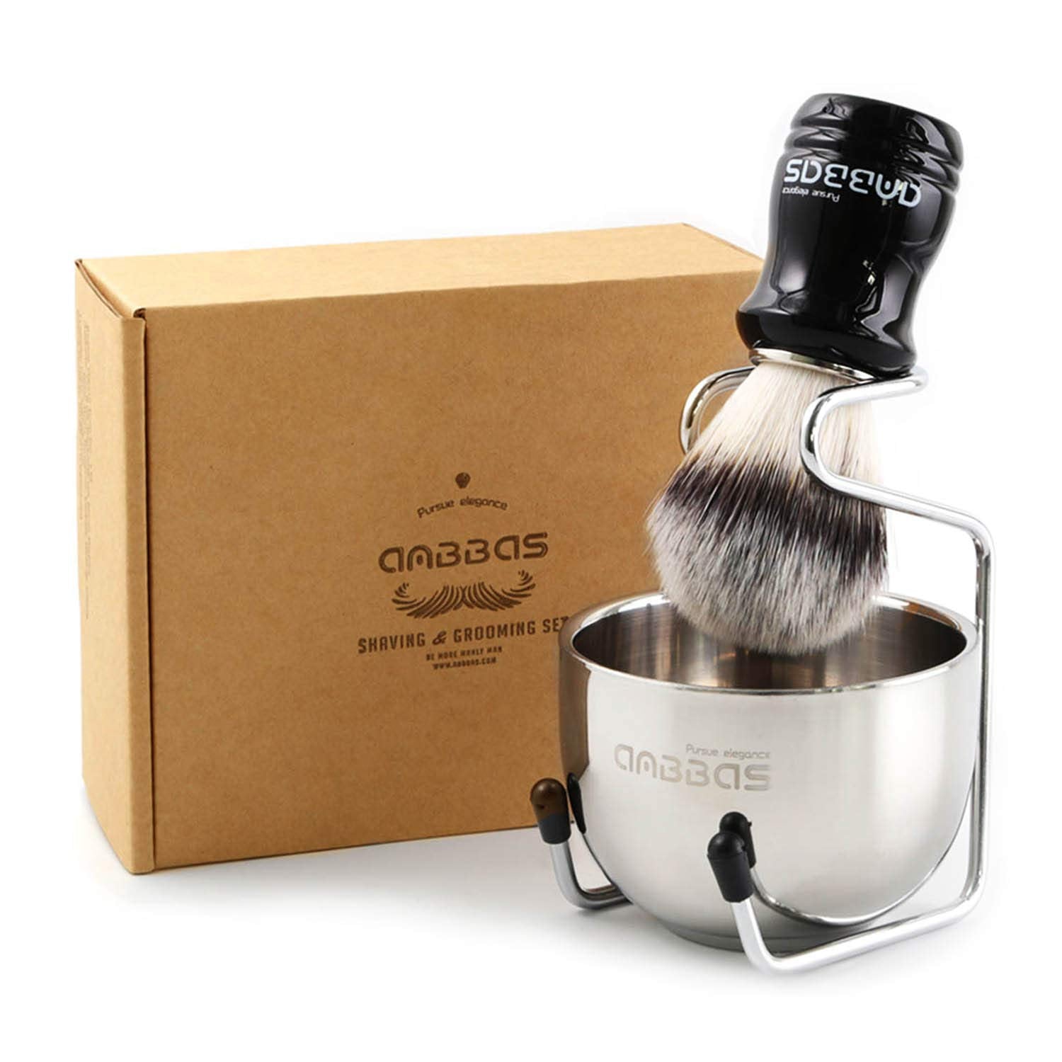 Anbbas Pure Badger Shaving Brush With Wood Handle,Stainless Steel Shaving Stand And Soap Bowl Perfect For Men Wet Shave