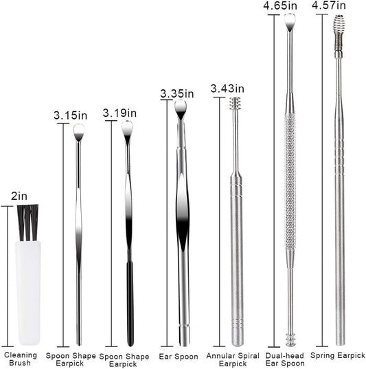 7 Pcs Ear Pick Earwax Removal Kit, Betybedy Ear Cleansing Tool Set, Ear Curette Ear Wax Remover Tool With Cleaning Brush And Storage Box, Sliver