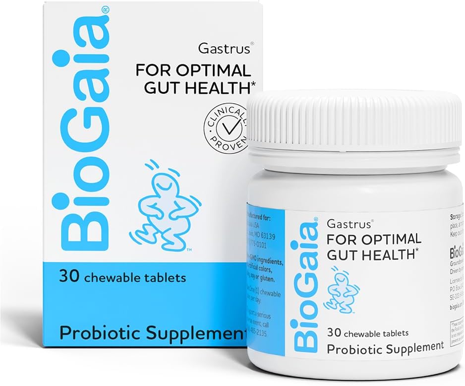 Biogaia Gastrus Chewable Tablets, Adult Probiotic Supplement For Stomach Discomfort, Constipation, Gas, Bloating, Regularity, Non-Gmo, 30 Tablets, 1 Pack