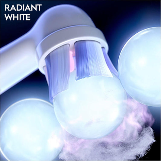 Oral-B Io Radiant White Original Electric Toothbrush Head, Angled Bristles Deeper Plaque Removal, With Polishing Petals For Teeth Whitening, Pack Of 6 Toothbrush Heads, White
