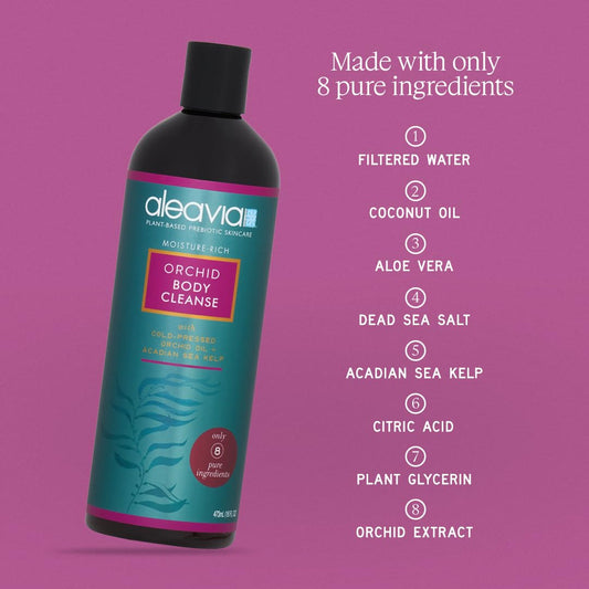 Aleavia Orchid Body Cleanse And Orchid Prebiotic Body Lotion Bundle – Organic & All-Natural Prebiotic, Vegan Body Wash With Orchid Oil (16 Oz) – All-Natural Moisturizing Body Lotion (12 Oz)