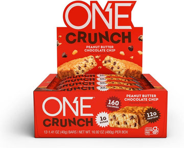 One Crunch Protein Bars, Peanut Butter Chocolate Chip, Gluten Free Protein Bars With 12G Protein And 1G Sugar, Pantry Staples, 2.12 Oz (12 Count)