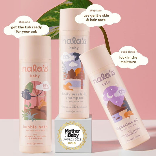 Nala'S Baby Bath-Time Bundle | Contains Body Wash & Shampoo, Nighttime Oil, Bubble Bath | Award-Winning | Dermatologically-Tested And Paediatrician-Approved | Vegan | Nalas Baby