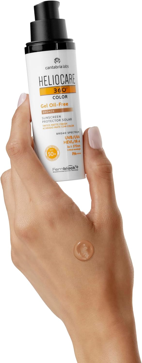Heliocare 360 Colour Gel Oil-Free Bronze Spf50+ 50Ml / Sunscreen For Face/Daily Uva Uvb Visible Light Infrared-A Anti-Ageing Sun Protection/Matte Foundation Coverage