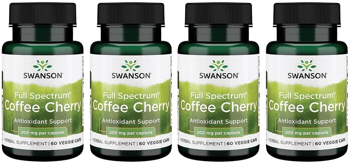 Swanson Full-Spectrum Coffee Cherry-Herbal Supplement Promoting Immune System Support & Delivering Essential Phytonutrients-Natural Overall Wellness Support-(60 Veggie Capsules, 200Mg Each) 4 Pack