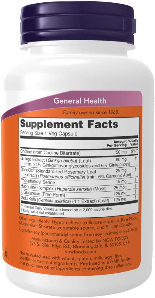 Now Foods Supplements, Brain Elevate™, Featuring Ginkgo Biloba, Roseox® And Phosphatidyl Serine, 120 Veg Capsules