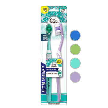 Gurunanda Butter On Gums Toothbrush With Extra Soft Bristles For Sensitive Gums, Soft Toothbrush For Kids & Adults, 2 Ct