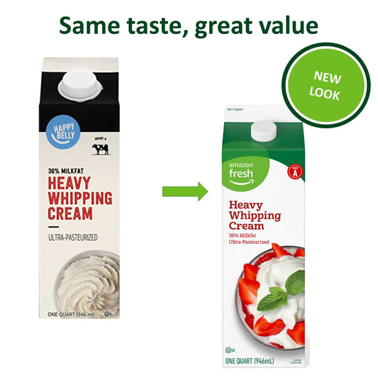 Amazon Fresh, Heavy Whipping Cream, Ultra-Pasteurized, Kosher, One Quart, 32 Fl Oz (Previously Happy Belly, Packaging May Vary)