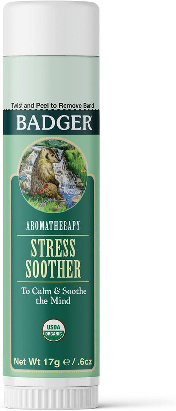 Badger - Stress Soother Balm, Aromatherapy Balm Stick, Certified Organic, Aromatherapy Oil, Essential Oil Roller, 0.6 Oz