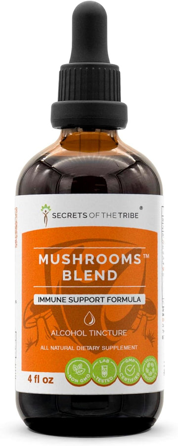 Secrets of the Tribe Mushrooms Blend Alcohol Extract, Tincture, Chaga, Shiitake, Maitake, Cordyceps, Reishi Mushroom. Immune Support Formula (4 FL OZ)