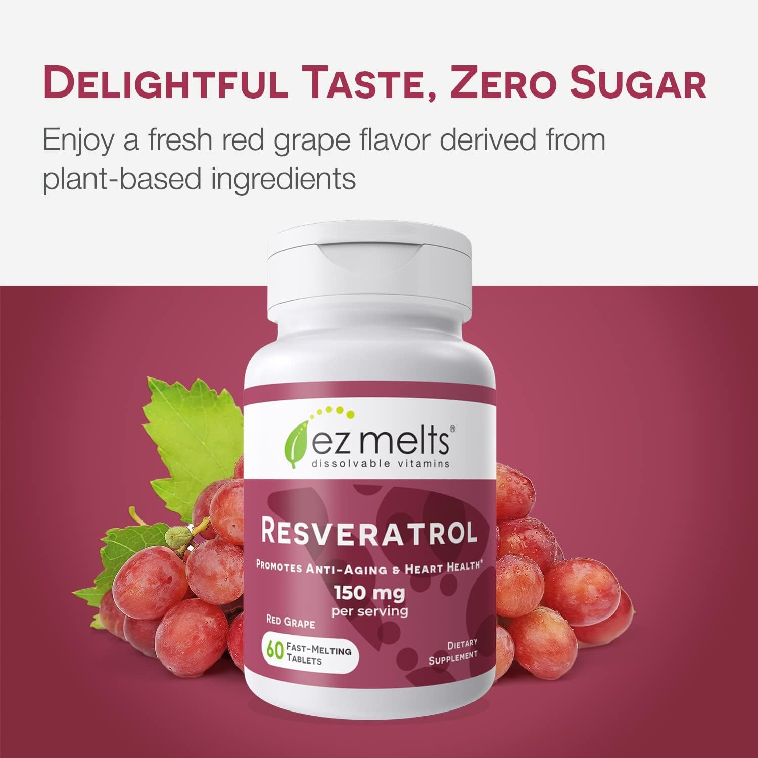 Ez Melts Dissolvable Resveratrol Supplement 150 Mg, Sugar-Free, 1-Month Supply : Health & Household