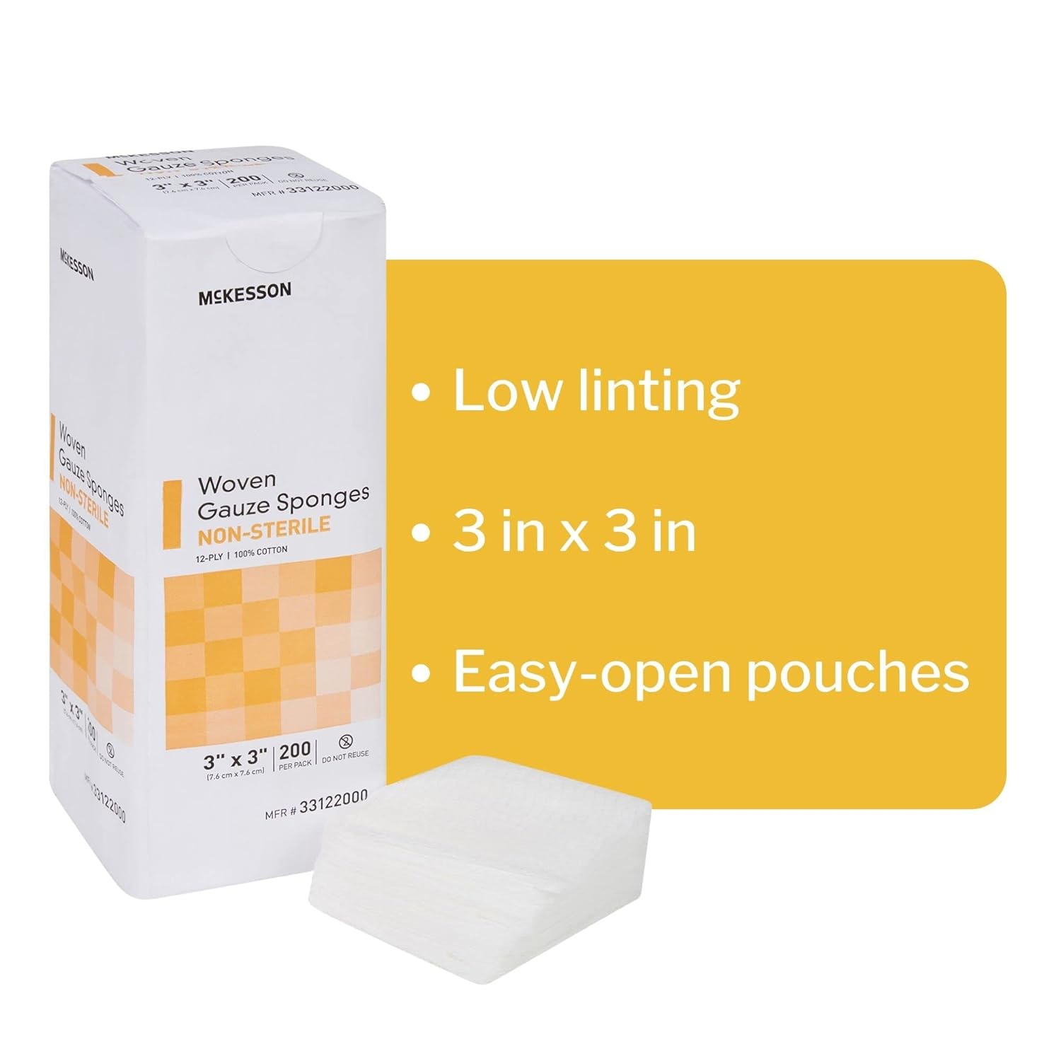 McKesson Woven Gauze Sponges, Non-Sterile, 12-Ply, 100% Cotton, 3 in x 3 in, 200 per Pack, 20 Packs, 4000 Total : Industrial & Scientific