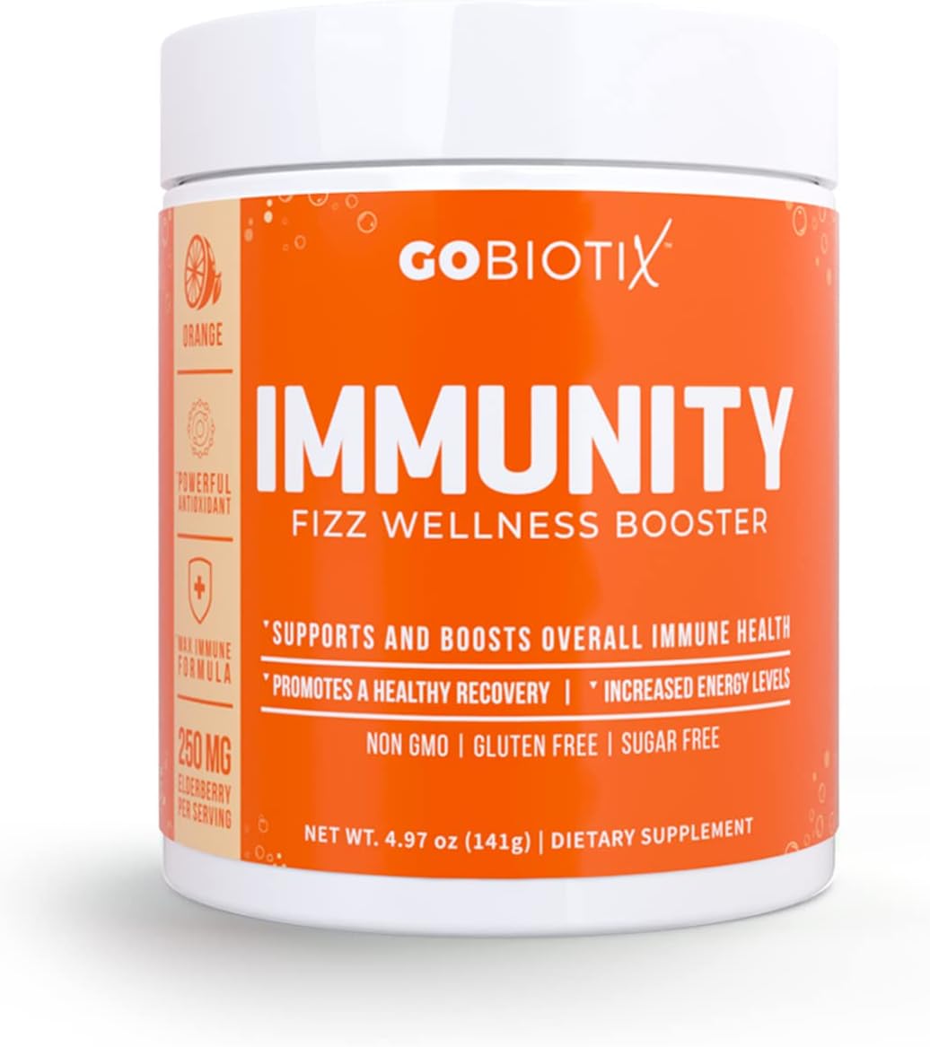 Gobiotix Immune Support Supplement - Immunity Defense Powder Wellness Booster - Vegan Superfood - Elderberry, Turmeric, Vitamin C Powder And B12 Vitamin Supplement, Non-Gmo And Sugar Free (Orange)