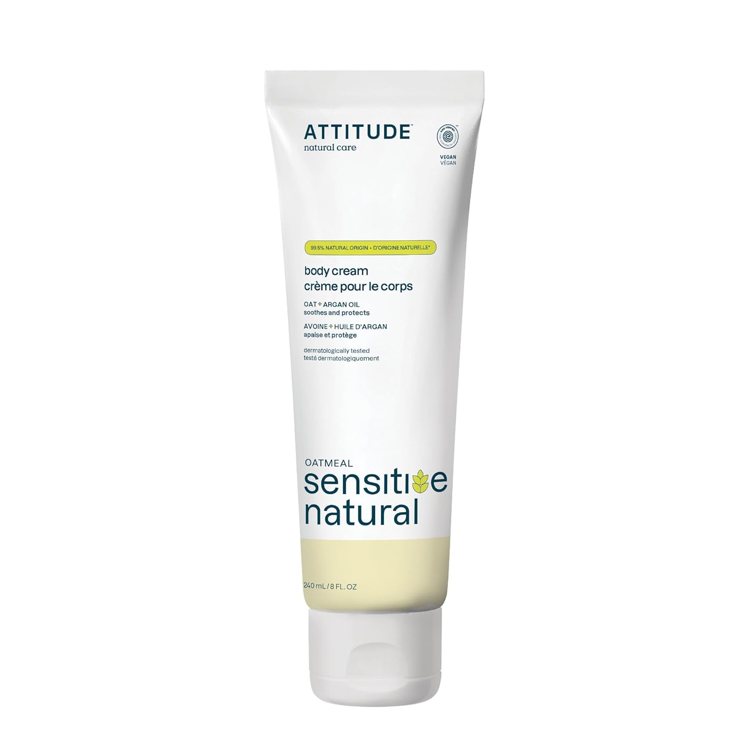 Attitude Body Cream For Sensitive Skin With Oat, Ewg Verified, Dermatologically Tested, Vegan, Argan Oil, 8 Fl Oz